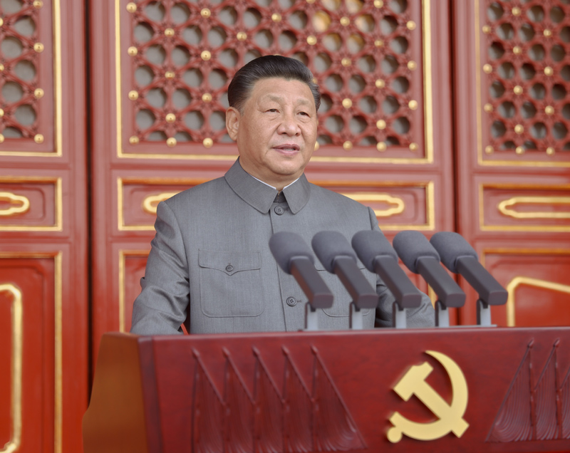 7月1日，庆祝中国共产党成立100周年大会在北京天安门广场隆重举行。中共中央总书记、国家主席、中央军委主席习近平发表重要讲话。新华社记者 鞠鹏 摄